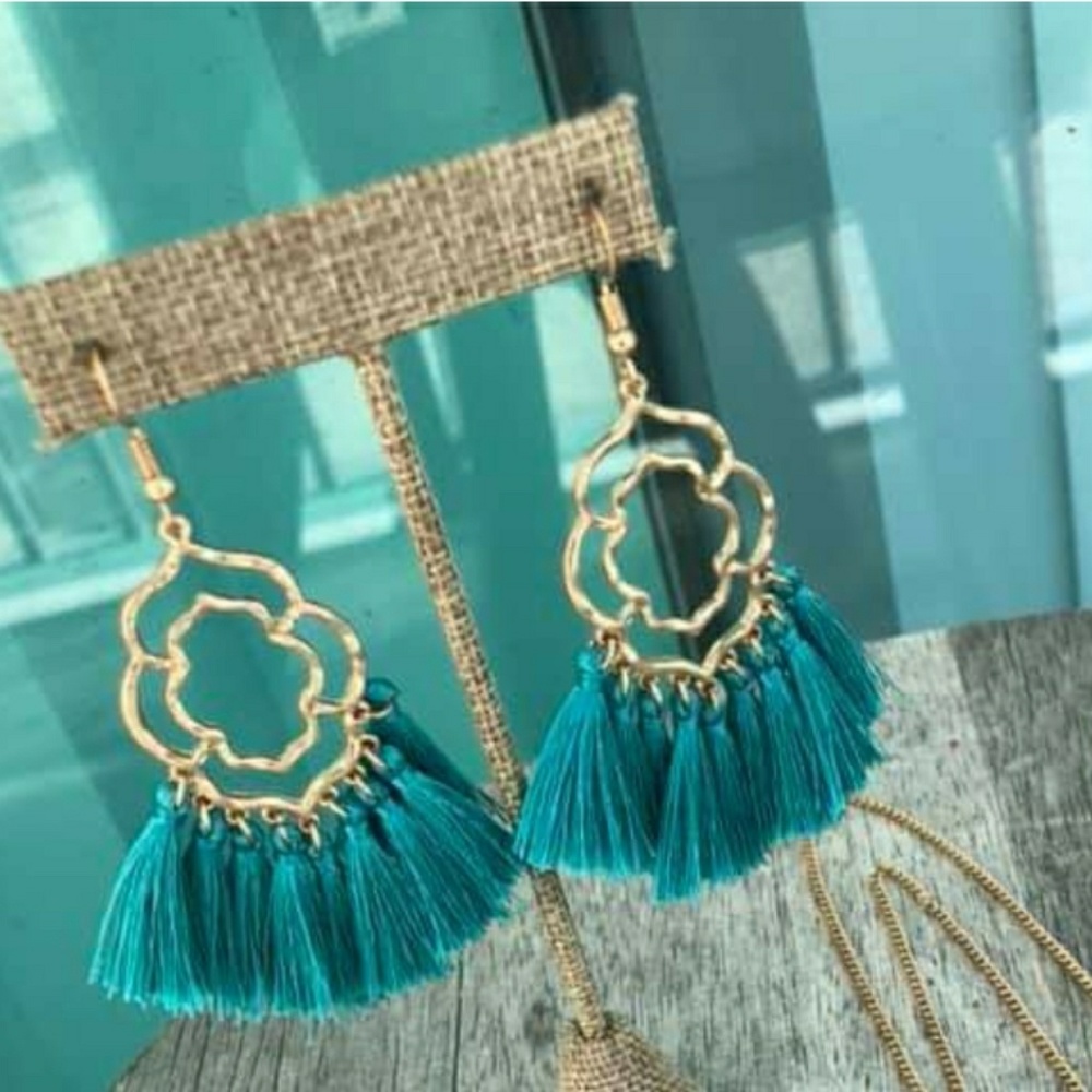 Teal Tassel Earrings - FRINGE Dangles